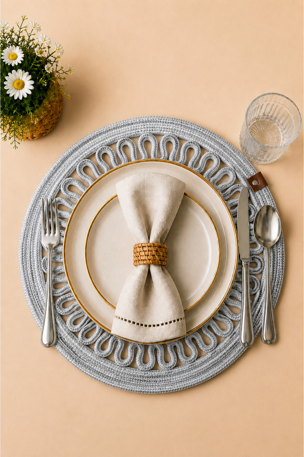 Decorative Single Placemat Patterned Tricot Model Round American Style Placemat Knitted Placemat Handmade Stylish Table Decoration Dining Table Breakfast Table Tableware Decor Home and Kitchen Accessory