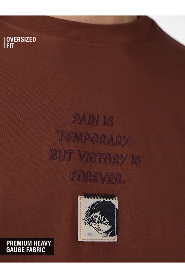 Men Baki Hanma Embroidered Graphic Oversized Round Neck T-Shirt