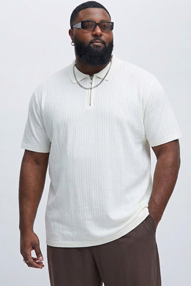 Men's Zippered Striped White Oversized Sweatshirt