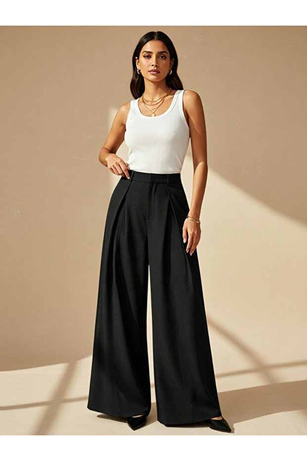 Black High-Waist Wide-Leg Trousers