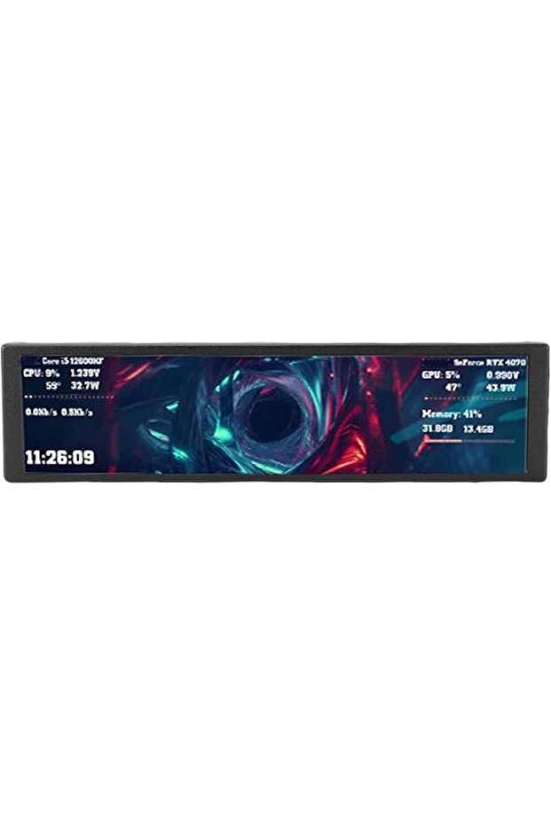 شاشة كمبيوتر ثانوية مقاس 9.2 بوصة، شاشة LCD بدقة FHD 1920x462 مع مراقبة درجة حرارة وحدة المعالجة المركزية ووحدة معالجة الرسومات.