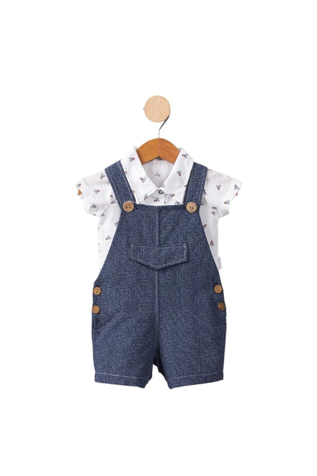 Baby Boy White Lacquer Badminton Print Shirt Suit