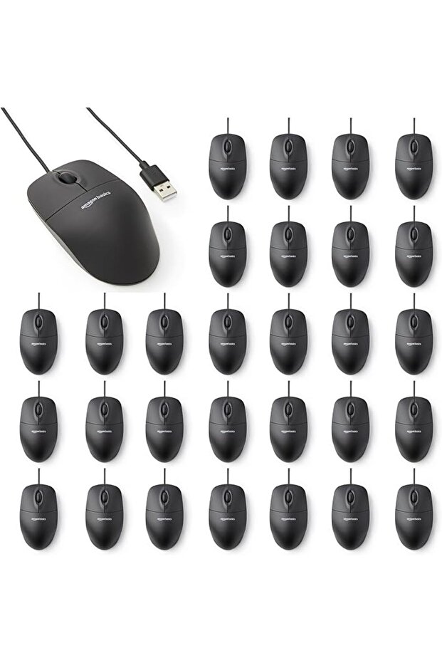 3-Button USB Wired Mouse (Black), 30-Pack