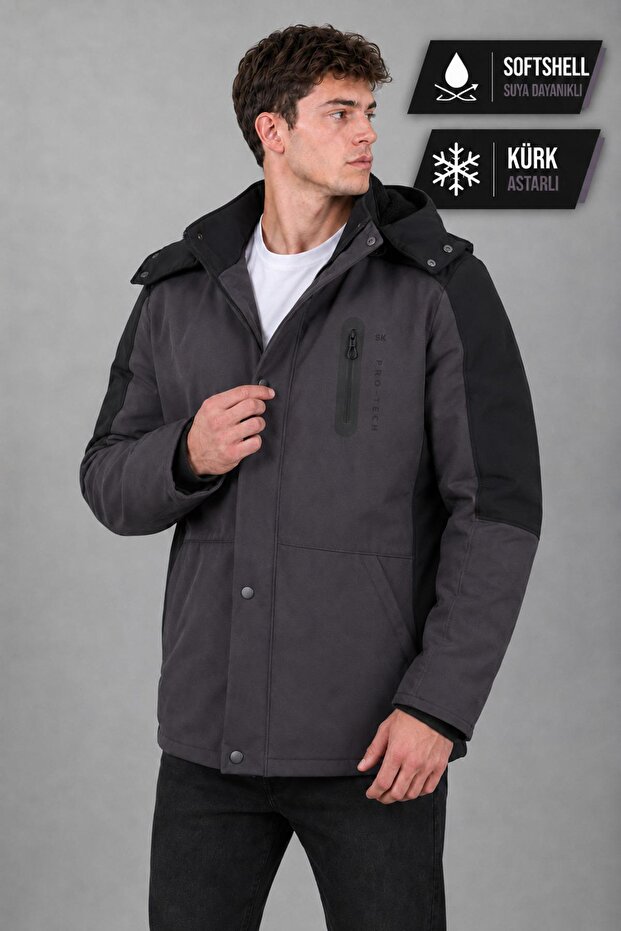 Double Color Softshell Winter Coat with Fur Inside Pldp 3041_50525-1