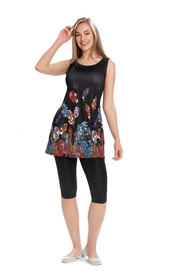 Lycra Zero Sleeve Hijab Swimsuit with Black Bottom Detail