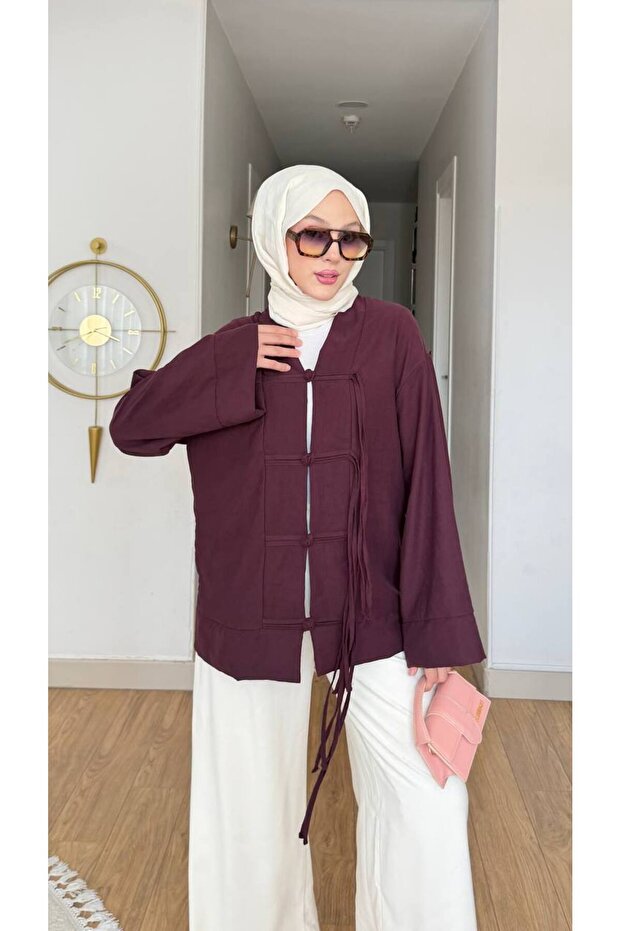 Tie-Up Chinese Buttoned Suede Shirt