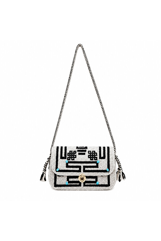 Handwoven Yak Wool Shoulder Bag with Natural Turquoise