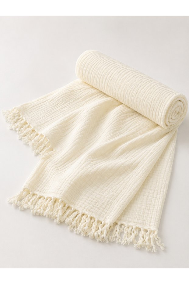 Muslin Fabric Baby Blanket 4 Layers Soft Breathable Baby Kids Blanket with Tassels