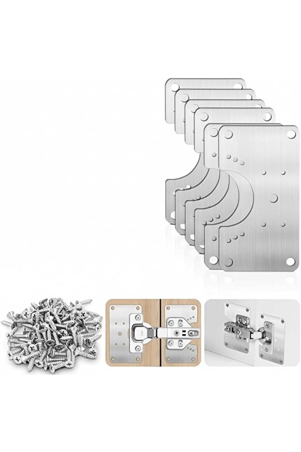 6 Pcs Stainless Steel Cabinet Door Hinge Repair Replacement Kit with Screws, Durable Cupboard Hinge