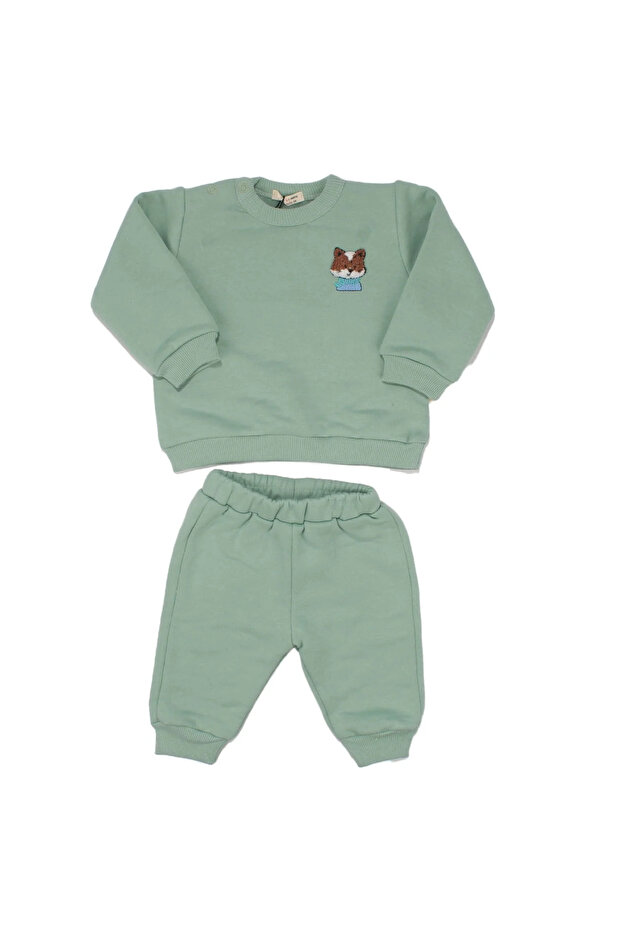 Baby Boy Green Fox Embroidered 3 Thread Set of 2