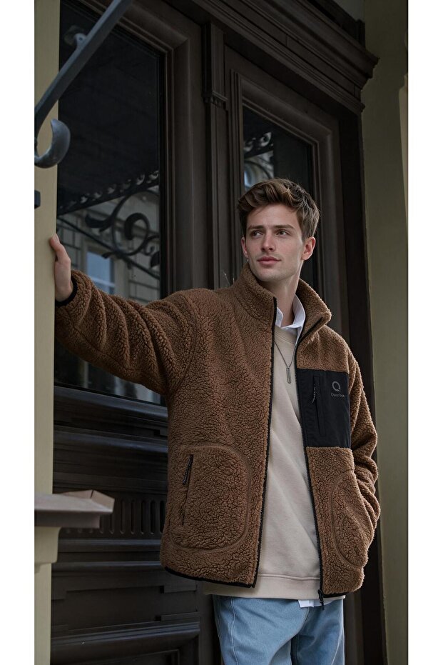 Men's Lamb Winter Welsoft Plush Fabric Jacket with Full Zipper and Front Pocket