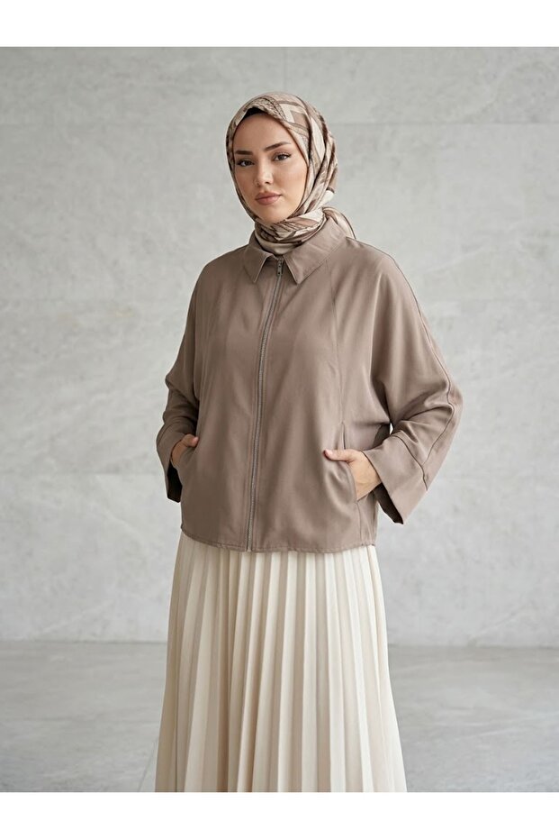 Zippered Pocket Poncho-Mink