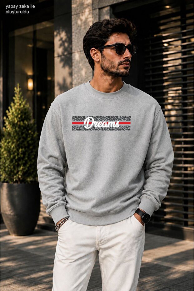 Men's Dreams Slogan Printed Cycling Round Neck Casual Sweatshirt