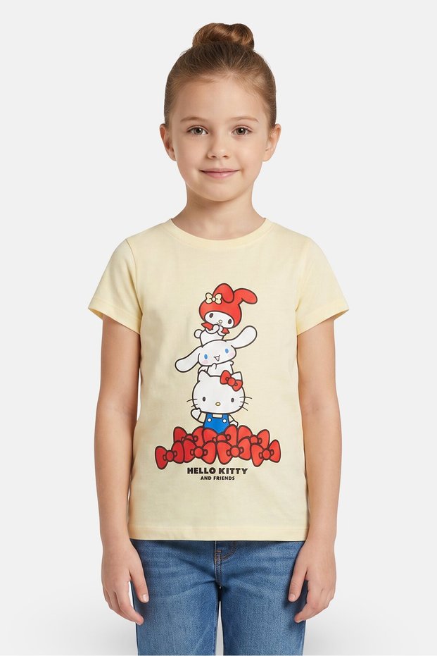 Kids Girl Short Sleeve Hello Kitty And Friends Graphic Print Top, Yellow