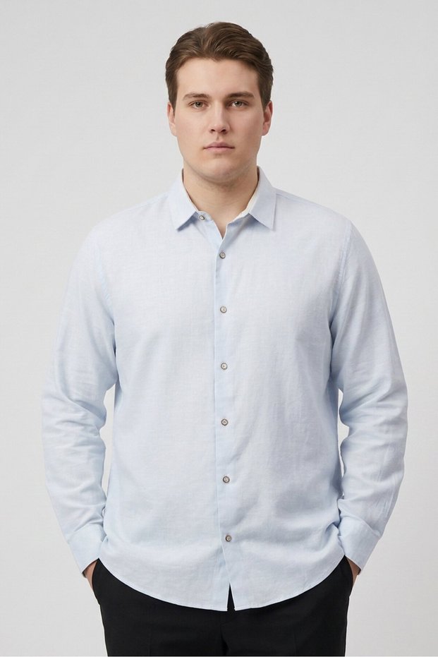 Men Regular Fit Plain Long Sleeve Casual Shirt, Blue