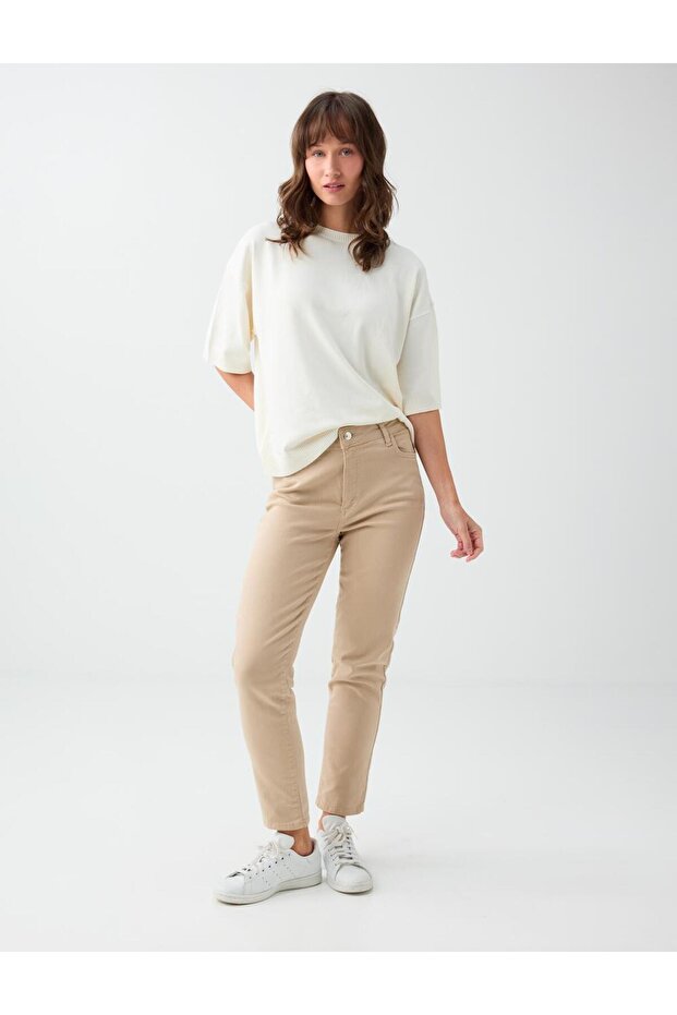 Stone High Waist Regular Leg Woven Trousers