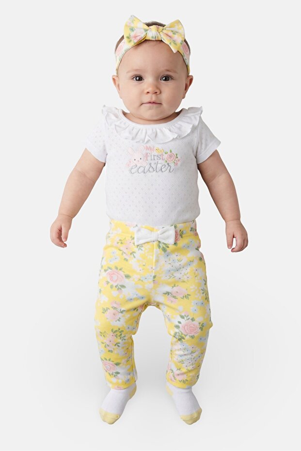 Toddlers Girl 4 Pieces Printed Bodysuit And Pants Set, Multicolor
