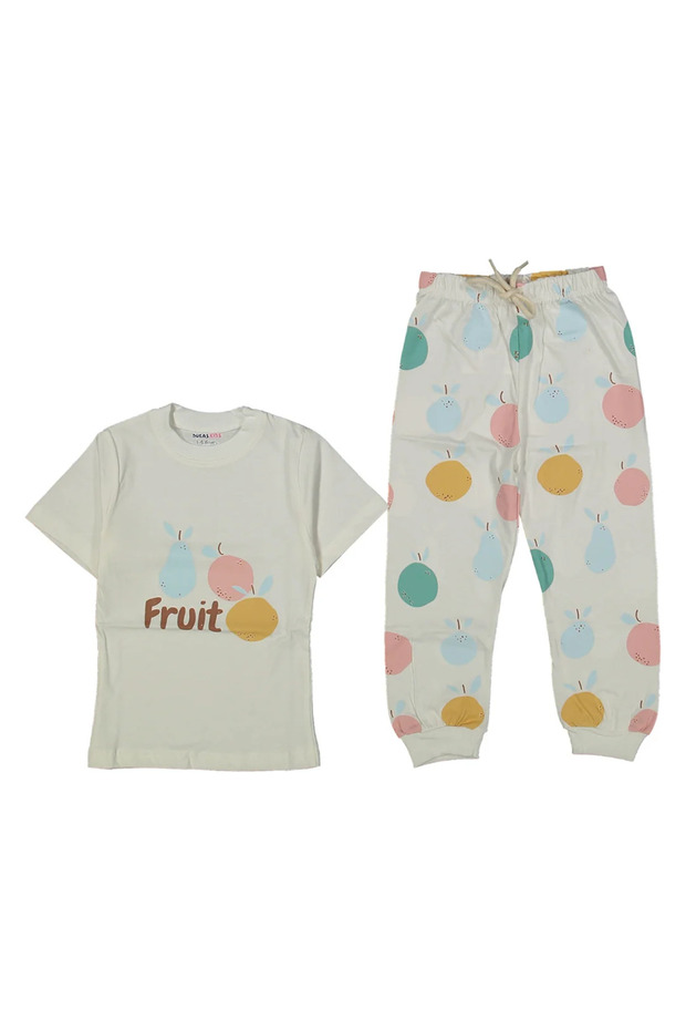 Girl's Ecru Fruit Printed Pajama Set