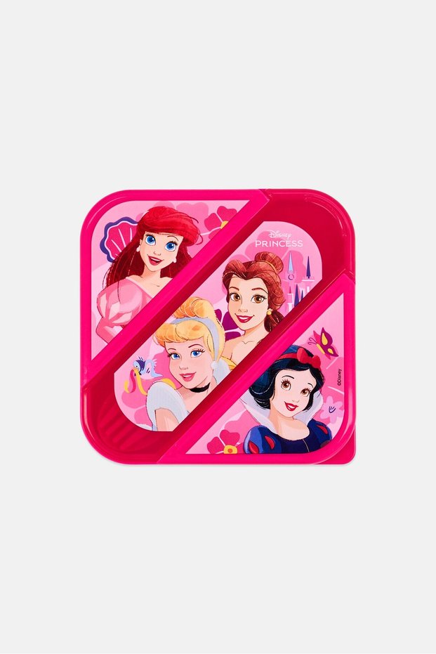 Kids Girl Princess Print Plastic Lunch Box With Cutlery, Pink