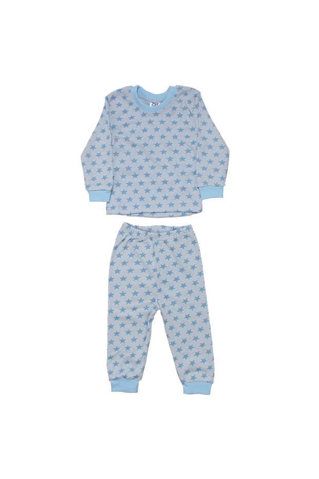 Baby Boy Blue Star Printed Snap Fastener Pajama Set