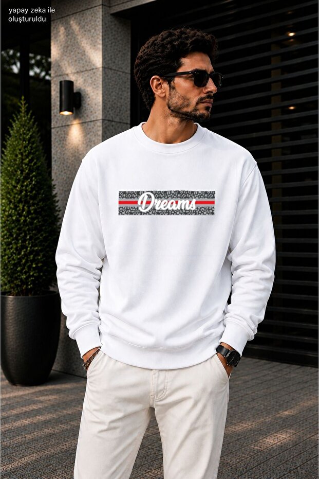 Men's Dreams Slogan Printed Cycling Round Neck Casual Sweatshirt