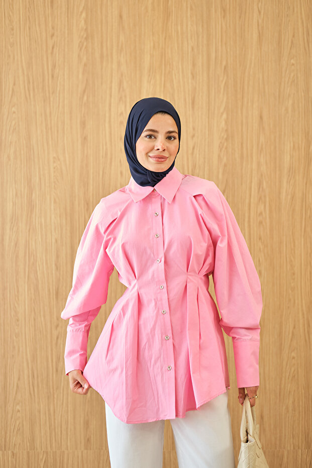 Women's Lightweight Gathered Poplin Shirt Pink