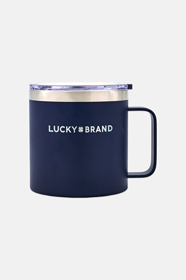 Double Wall Insulated Stainless Steel Brand Logo Coffee Mug With Lid 414 ml, Navy