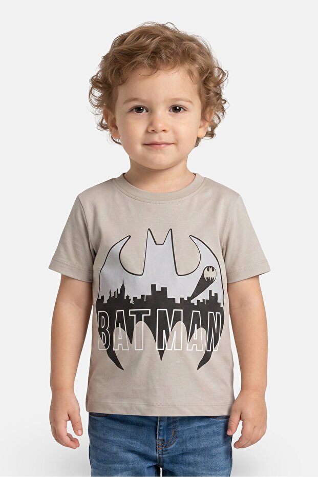 Toddlers Boy Crew Neck Short Sleeve Batman Print T-Shirt, Grey