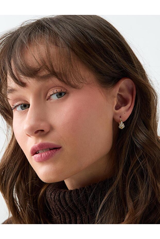 Gold Color Stone Detailed Swinging Elegant Earrings