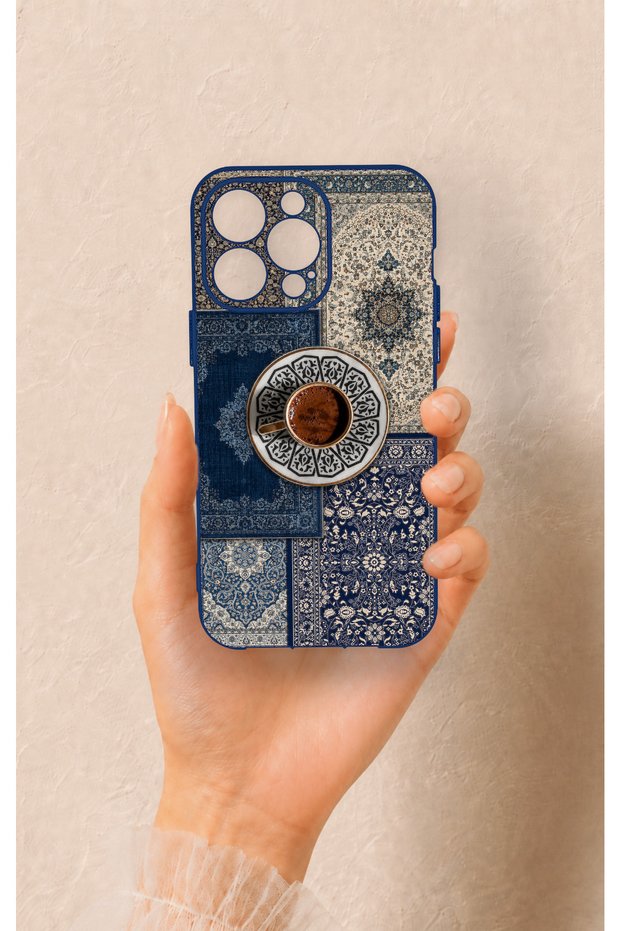 iPhone 14 Pro Max Compatible Turkish Coffee and Kilim Patterned Silicone Case