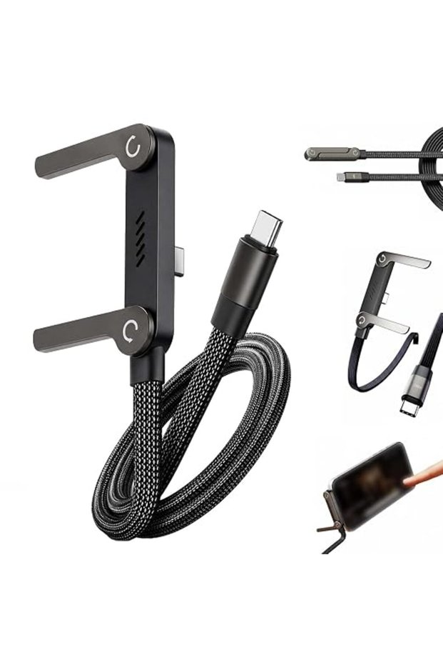 حامل هاتف مع كابل USB-C بقوة 240 واط للشحن السريع، كابل USB-C مضفر بطول 1.5 متر