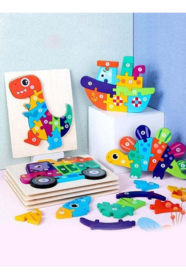DURKU 6 Pack Wooden Jigsaw Puzzle Set - Colorful 3D Educational Blocks Kids Toy Gift