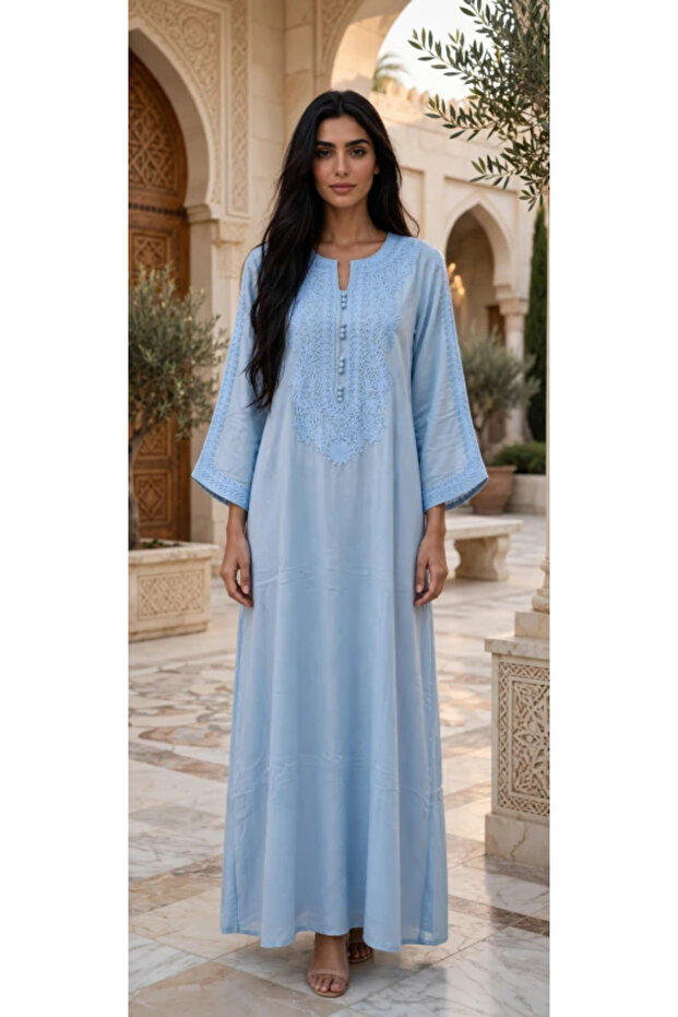 Elegant Embroidered Jalabiya with Trumpet Sleeves