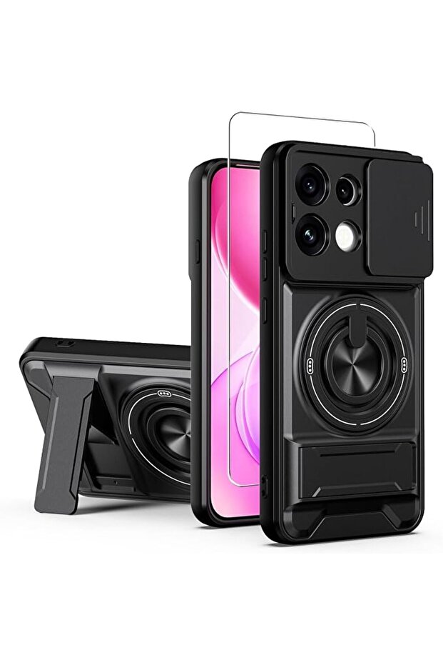 غطاء حماية لهاتف OPPO A6 Pro 5G مع واقي للشاشة، غطاء حماية مدمج للكاميرا، تصميم عسكري متين