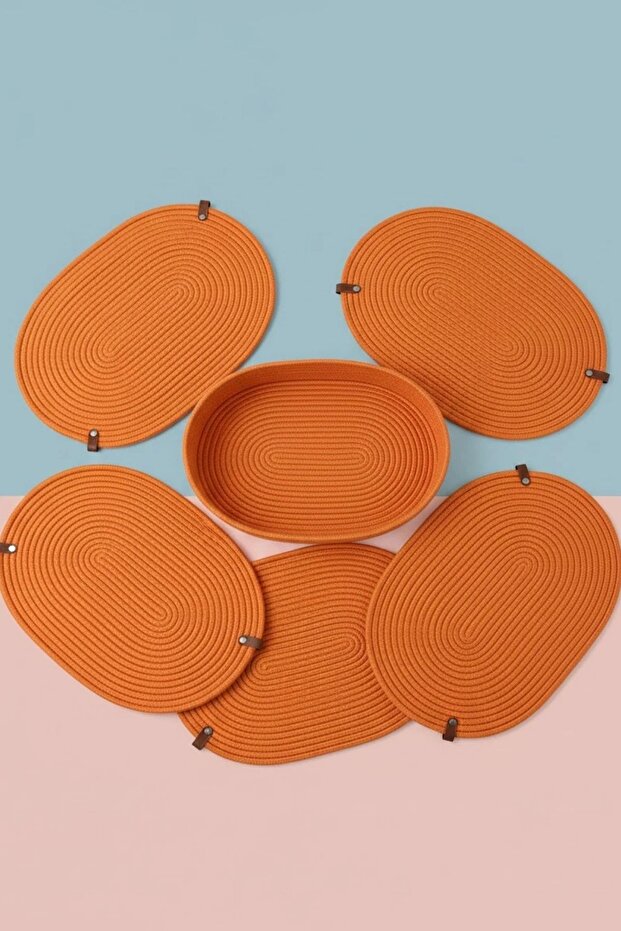 Set of 6 Oval Vegan American Serving and Multi-Purpose Bread Baskets | Washable Supla Set (9 Colors)