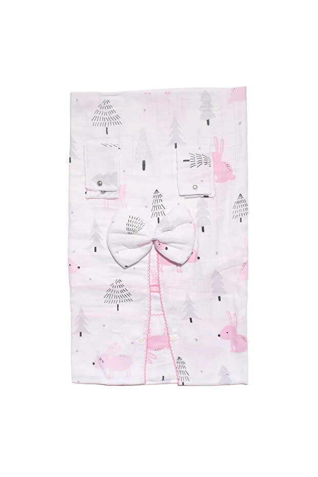 Pink Rabbit Tree Patterned Muslin Stroller Cover