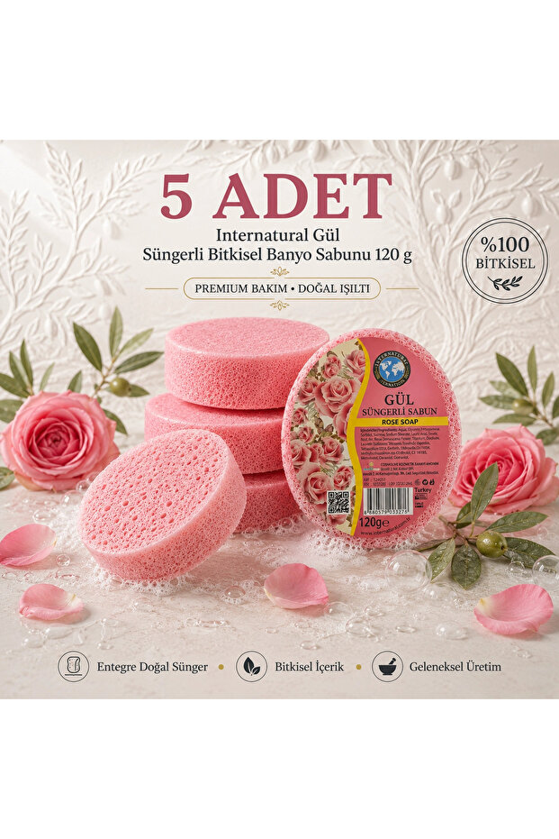 Internatural Rose Sponge Herbal Bath Soap 5-Pack (5 X 120 g)