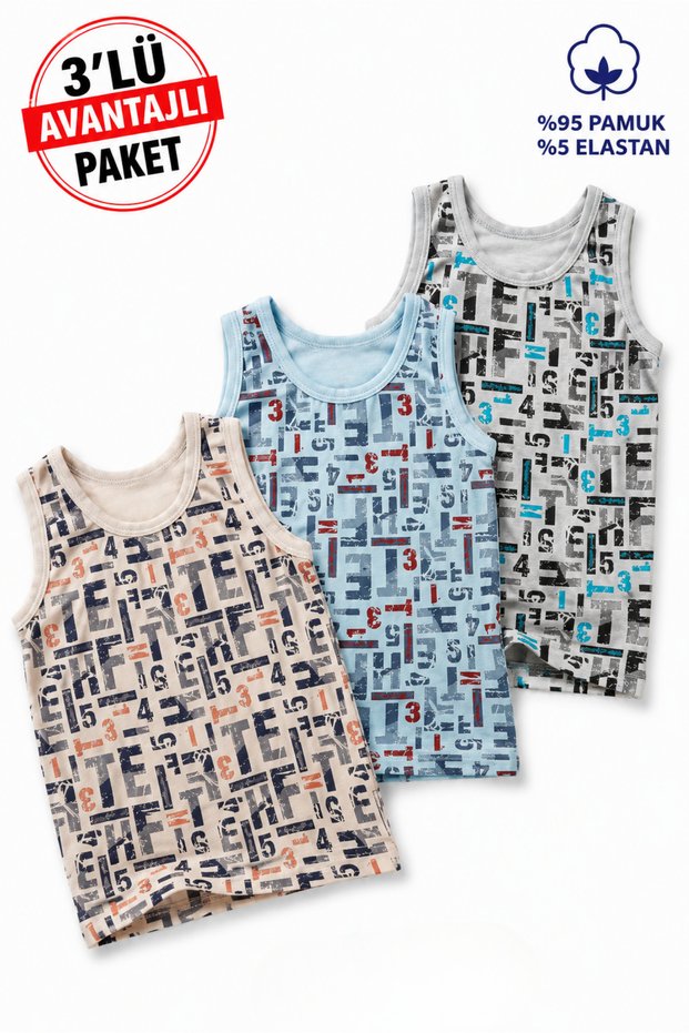 Boys' Cotton Lycra Colored Undershirts 3-Pack 7164