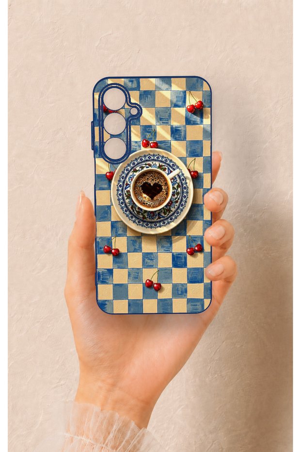 Samsung A55 Compatible Heart Coffee Pattern Silicone Case