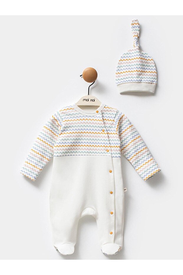2-Piece Printed Jumpsuit with Hat - Ecru