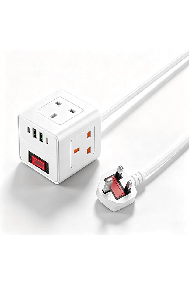 وصلة تمديد كهربائية مكعبة الشكل مع منافذ USB-C، موزع طاقة ثلاثي المنافذ مع 4 منافذ USB (5 فولت/2.1 أمبير)، وصلة تمديد صغيرة على شكل برج