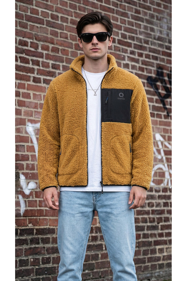 Men's Lamb Welsoft Plush Fabric Full Zipper Jacket with Front Pockets