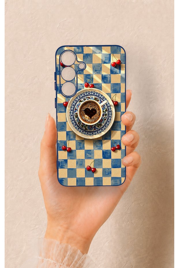 Samsung S25 Plus Compatible Heart Coffee Pattern Silicone Case
