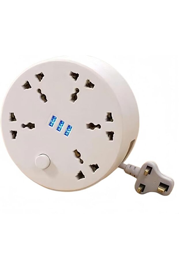 شريط طاقة قابل للسحب - سلك تمديد طاقة دائري عالمي مع 5 مقابس + 3 منافذ USB، سلك تمديد