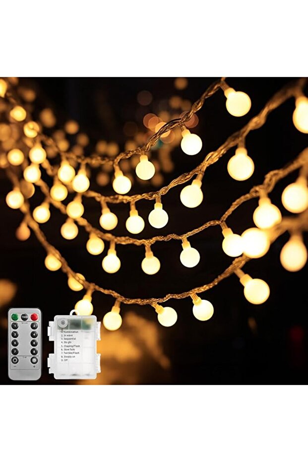 أضواء زينة تعمل بالبطارية بطول 10 أمتار مع 100 مصباح LED ووظيفة التحكم عن بعد والمؤقت
