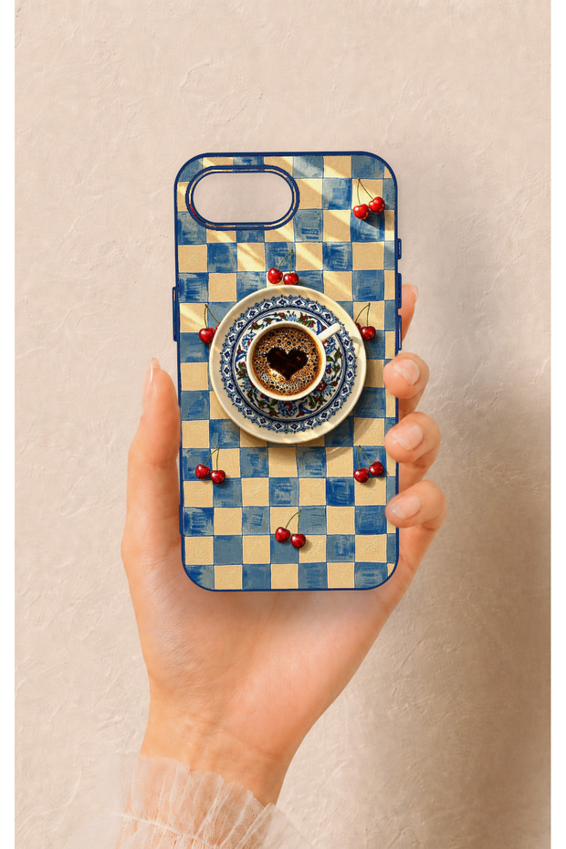 iPhone 16E Compatible Heart Coffee Pattern Silicone Case