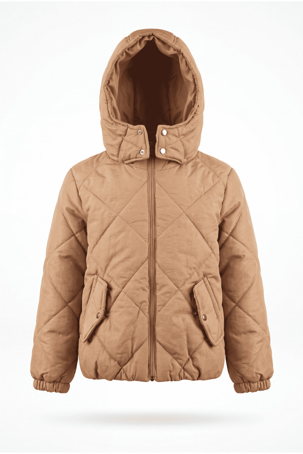 Children's Unisex Mink Regular Fit Diamond Detailed Hooded Coat