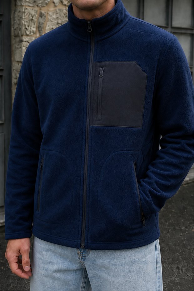 Men's Winter Full Zipper Bato Collar 3-Pocket Outdoor Fleece Jacket