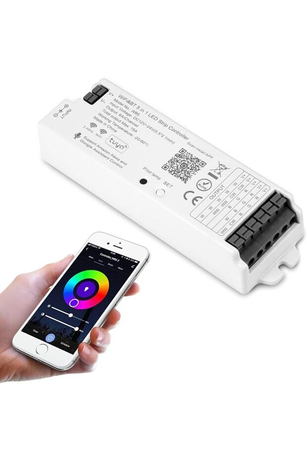 وحدة تحكم بشريط إضاءة LED بتقنية واي فاي وبلوتوث 5 في 1، قابلة للتعتيم ومتوافقة مع تطبيق Smart Life/Alexa Echo/Google