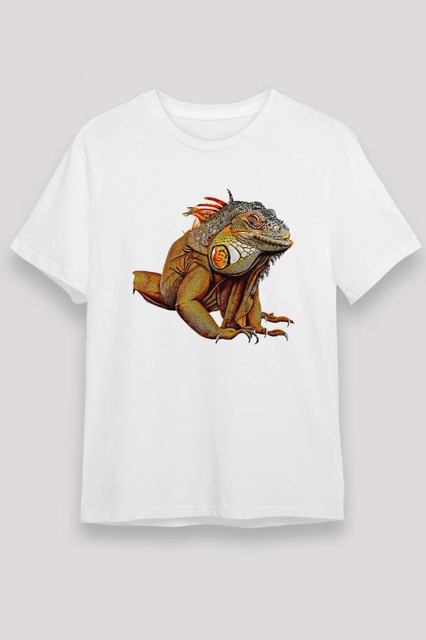 Iguana Unisex Printed White T-Shirt - Tshirt